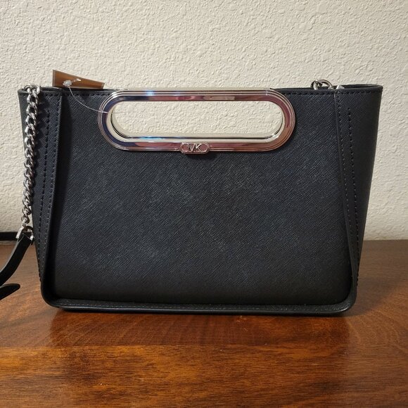 MICHAEL KORS Chelsea Conversion Clutch in Black with Silver Hardware NWT